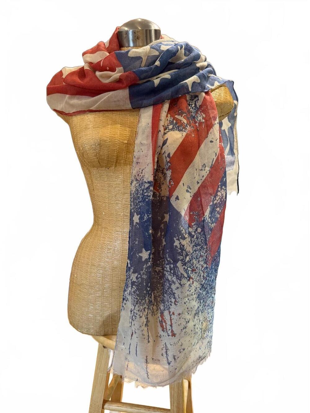 Fabulous American flag scarf show 20 x 72 new without tags